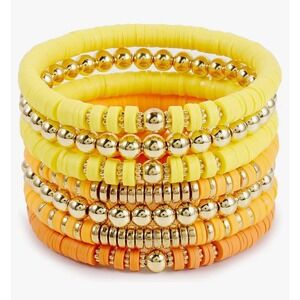Boho Surfer Heishi‎ Clay Bead Bracelets for Women | Gold Stackable Stretch Set